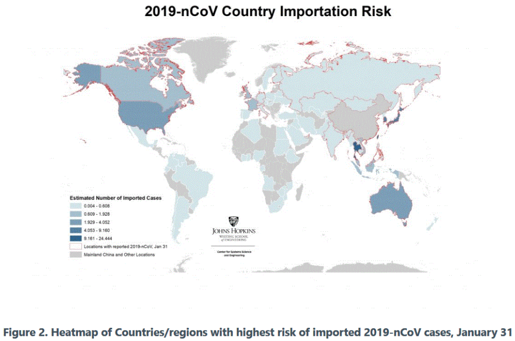 Heatmap of Countries and regions with highest risk of imported 2019-nCoV cases. http://www.alamongordo.com/ CoronaVirus
